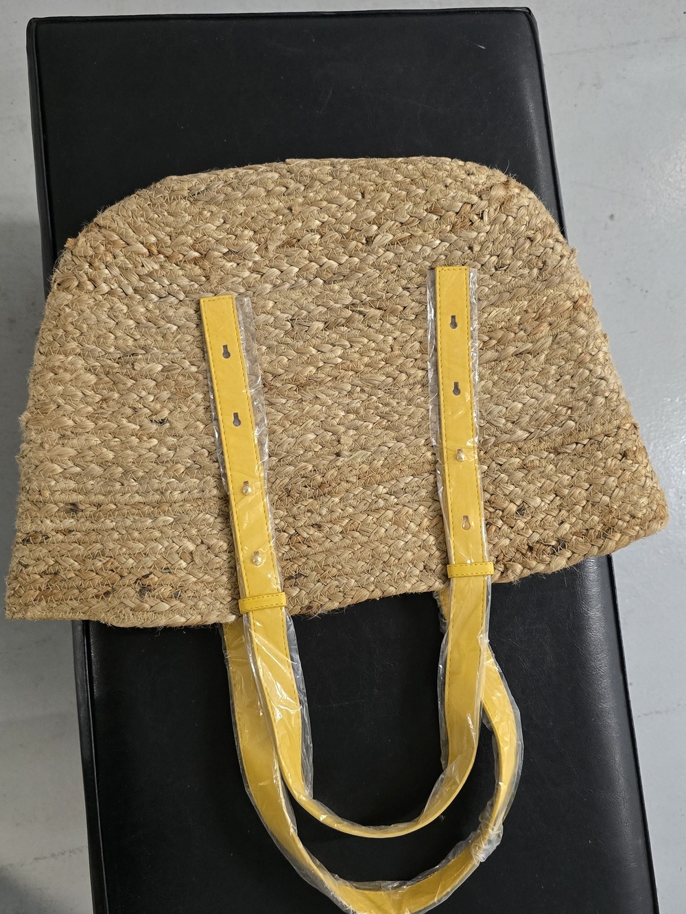Yellow Straw Tote Bag with Yellow Trim - Picture 2 of 3